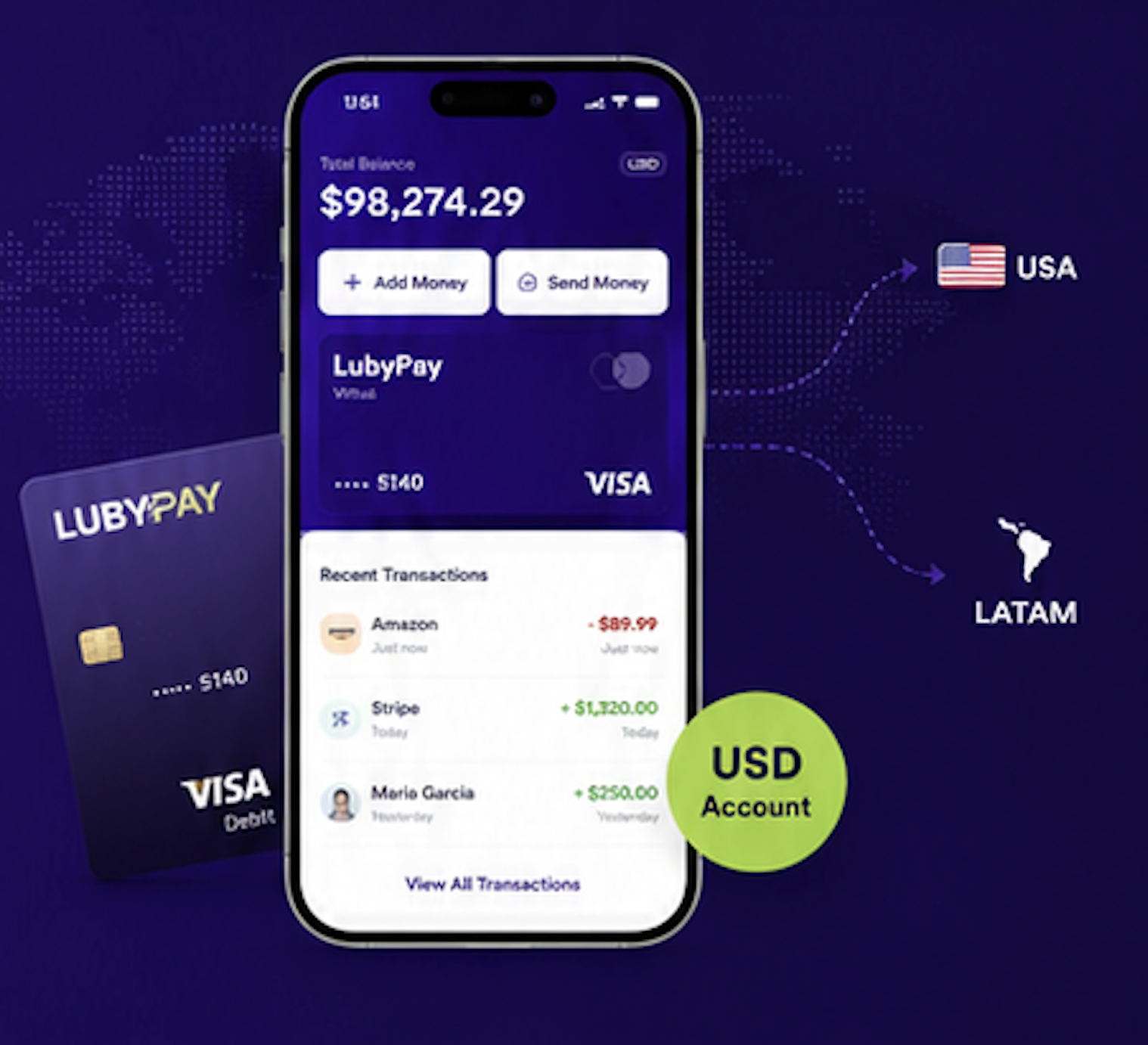 LubyPay app dashboard showing account balance